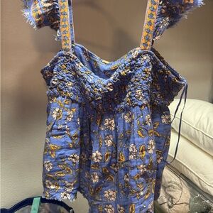 Free People Blue Floral Smocked Blouse